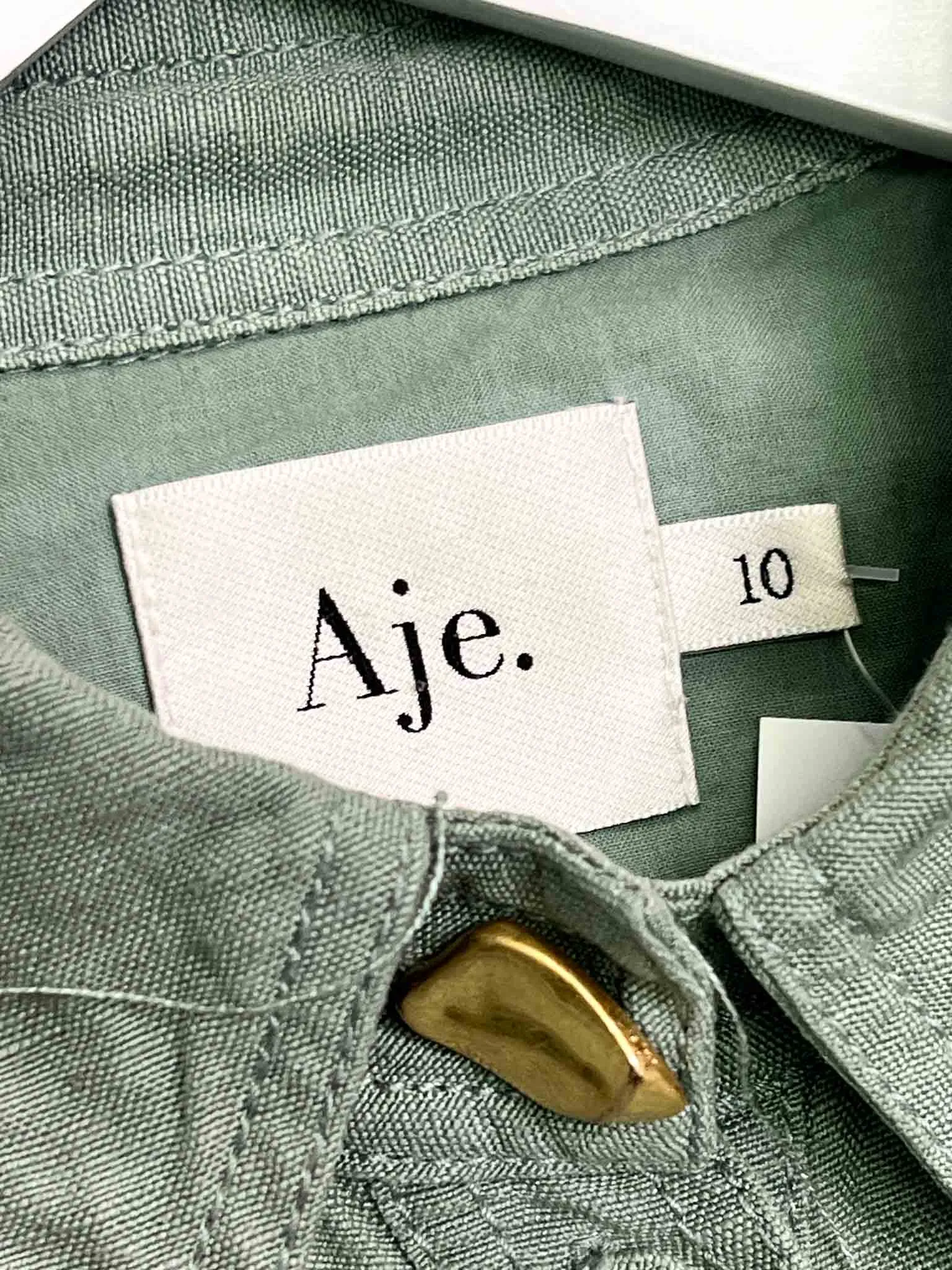 Size 10 | Aje Sage Linen Blend Bonjour Belted Midi Shirt Dress