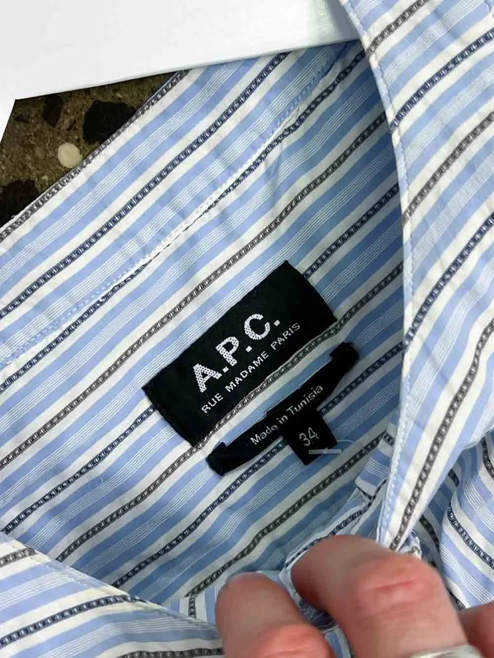 Size 34 (XS) | A.P.C. Blue and White Silk Blend Stripe Top