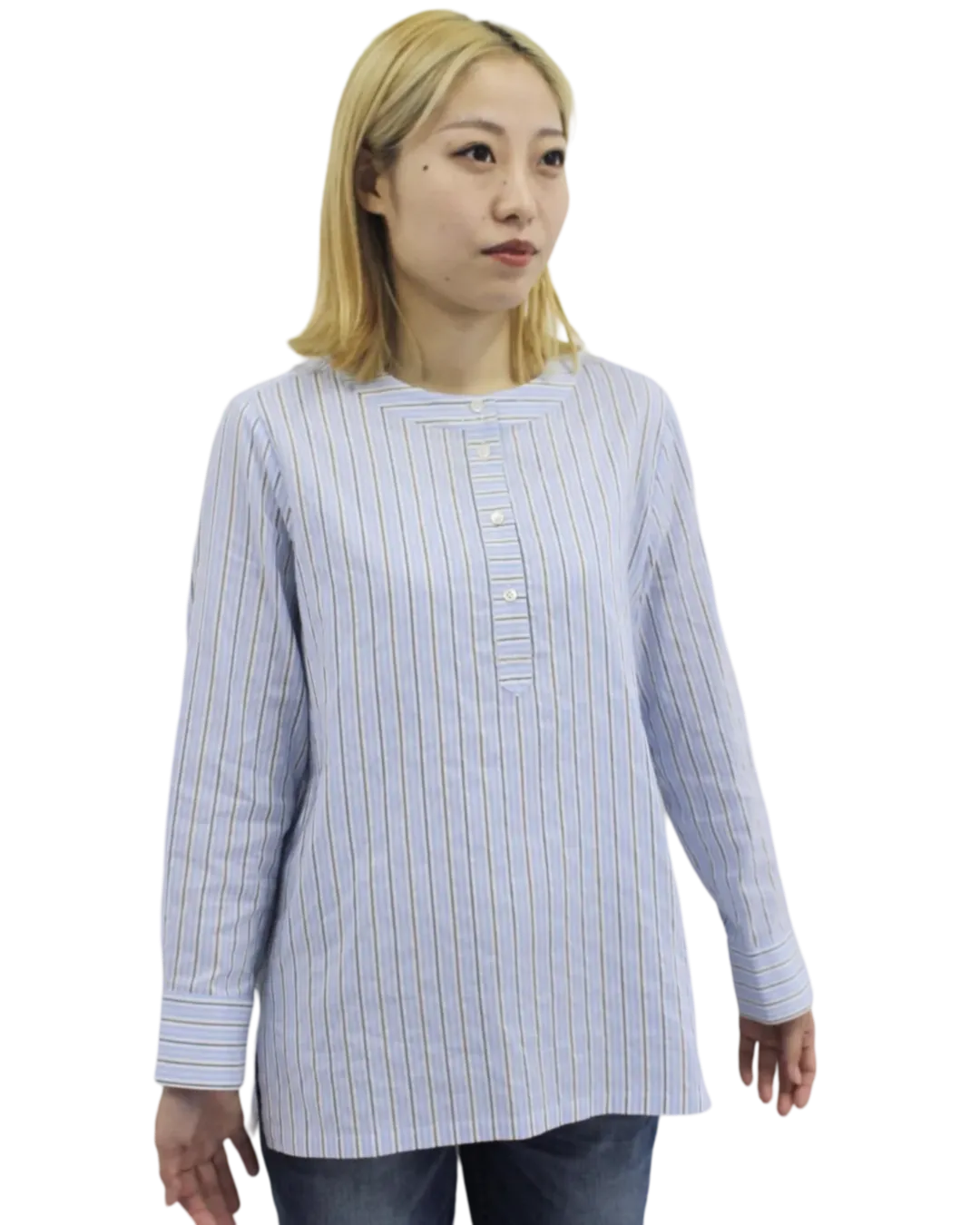 Size 34 (XS) | A.P.C. Blue and White Silk Blend Stripe Top