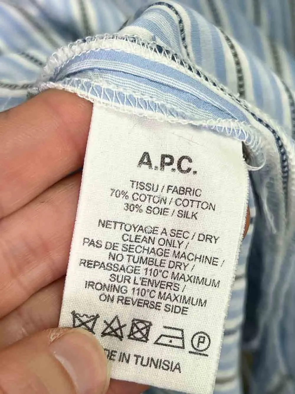Size 34 (XS) | A.P.C. Blue and White Silk Blend Stripe Top