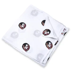 Three Little Anchors Seminole Logo Design Cotton Swaddle - White