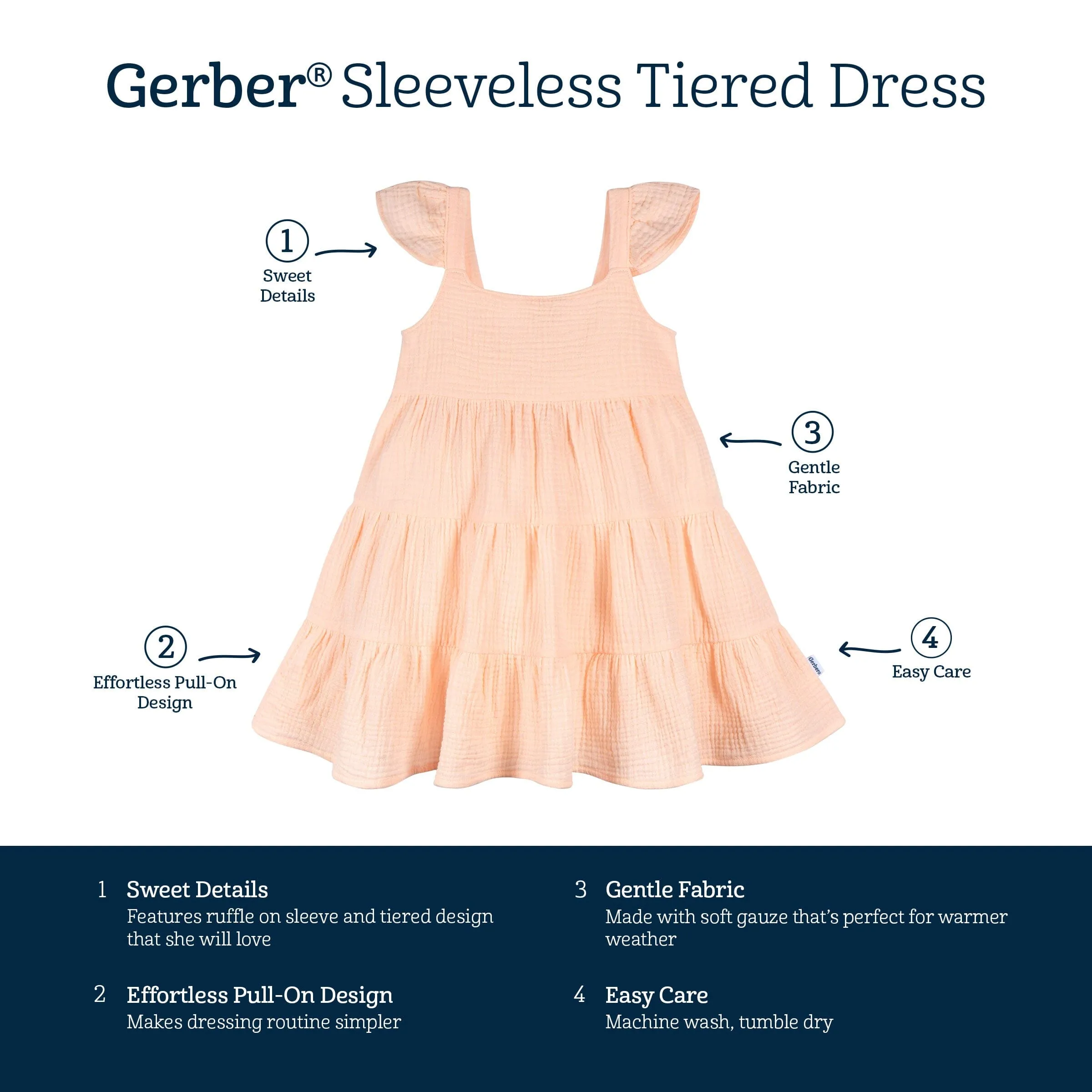 Toddler Girls Blush Tiered Cotton Gauze Dress Gerber Childrenswea