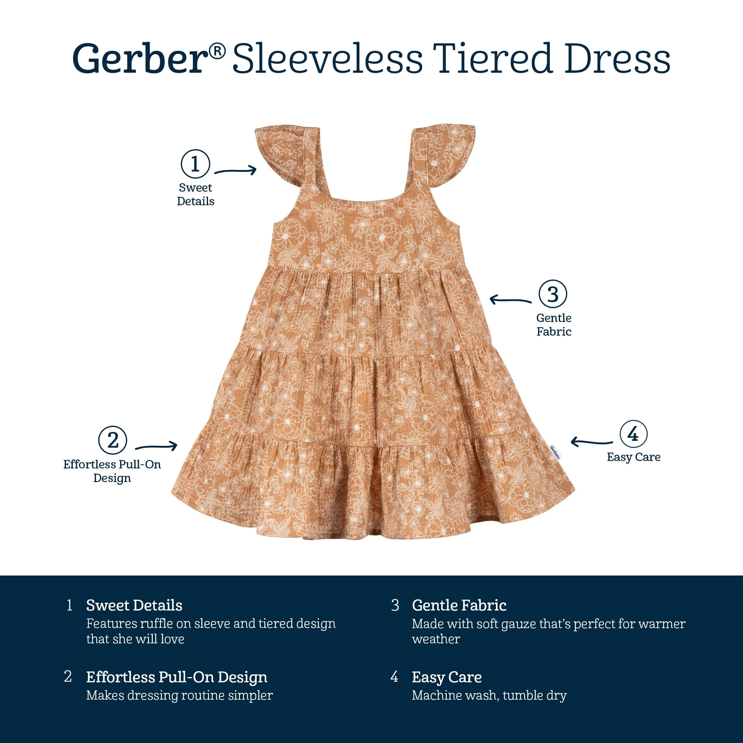 Toddler Girls Groovy Floral Tiered Cotton Gauze Dress Gerber Childrenswea