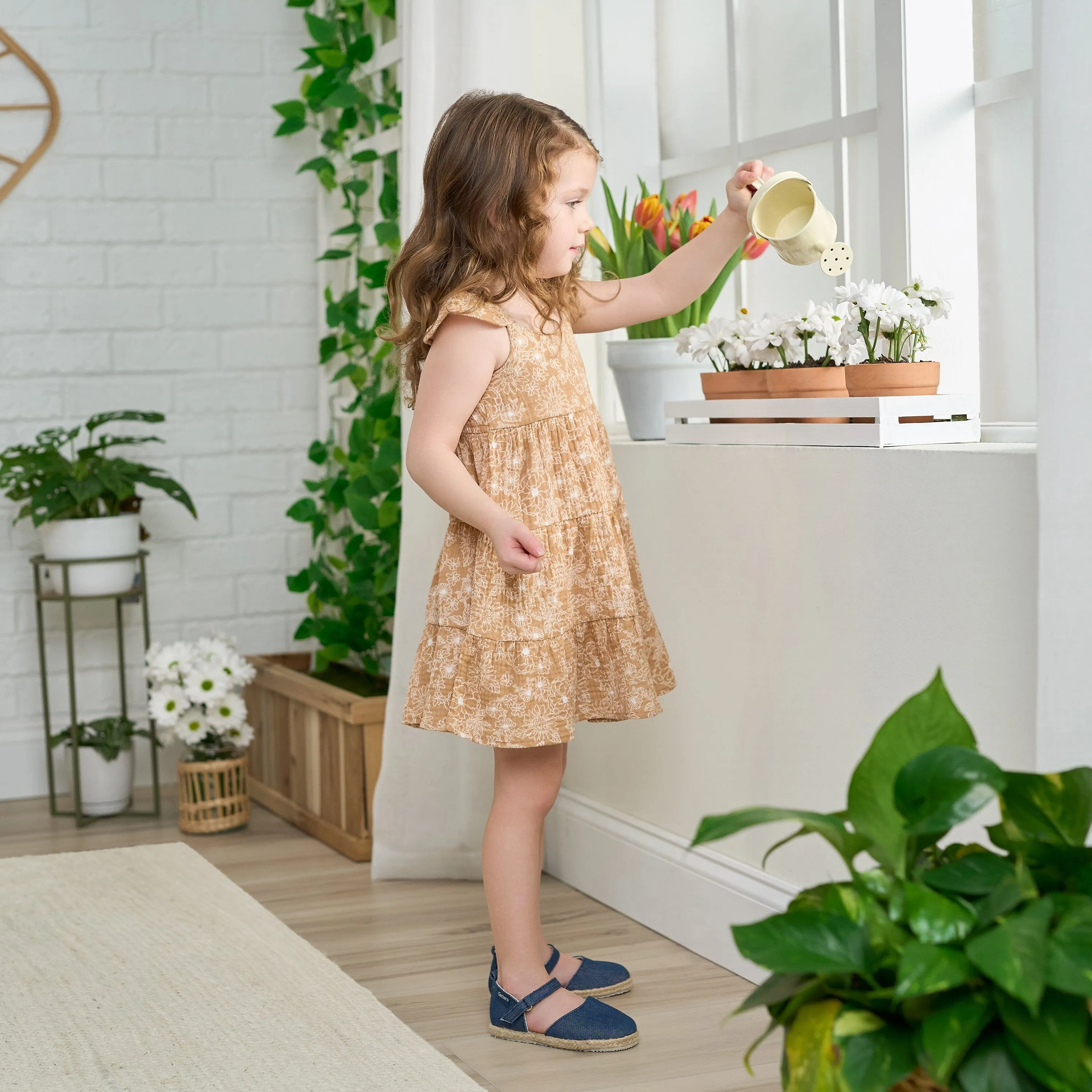 Toddler Girls Groovy Floral Tiered Cotton Gauze Dress Gerber Childrenswea
