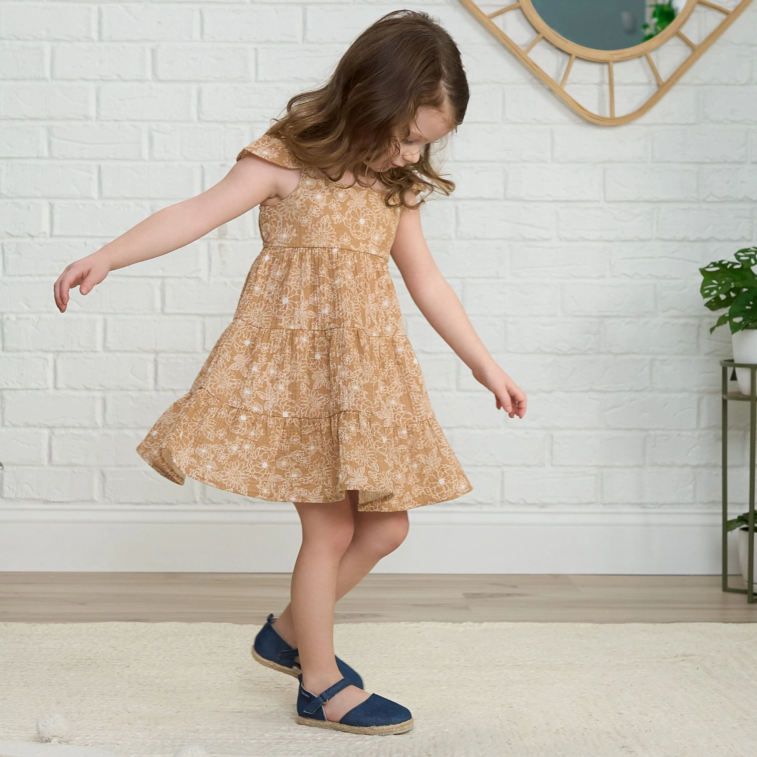 Toddler Girls Groovy Floral Tiered Cotton Gauze Dress Gerber Childrenswea