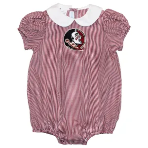 Vive La Fete Infant Seminole Logo Mini Check Puff Sleeves Bubble - Garnet/Gold