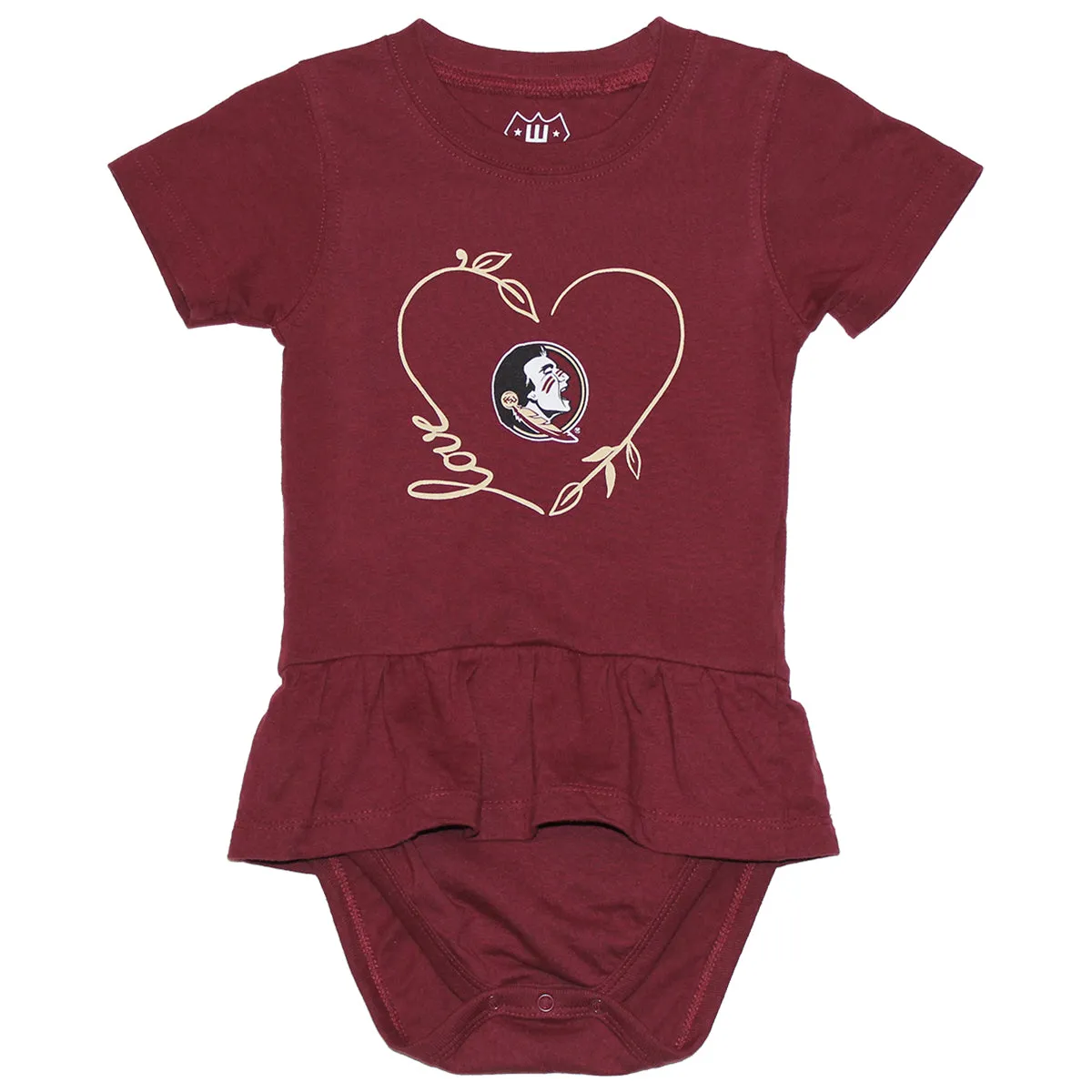 Wes & Willy Infant Girl's Seminole Logo Heart Design Onesie - Garnet
