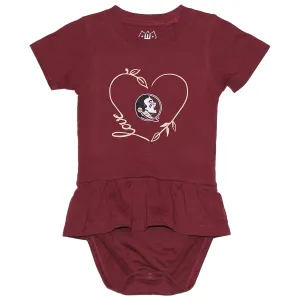 Wes & Willy Infant Girl's Seminole Logo Heart Design Onesie - Garnet