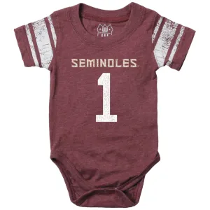Wes & Willy Infant Seminoles #1 Short Sleeve Football Jersey Onesie - Garnet