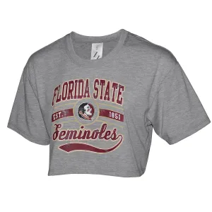 ZooZatz Women's Florida State Seminoles/Seminole Logo Design Short Sleeve Boxy Crop T-shirt - Grey